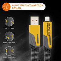 Quad Pro 4-in-1 Metal Flat Braided Indestructible Cable (1.5m, 60W) – Ultimate All-in-One Charging Solution
