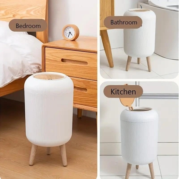 Stylish floor-standing dustbin with modern ribbed design, Plastic legs, and a flip-top lid. Perfect for kitchens, living rooms, and offices, offering functionality with elegant décor.