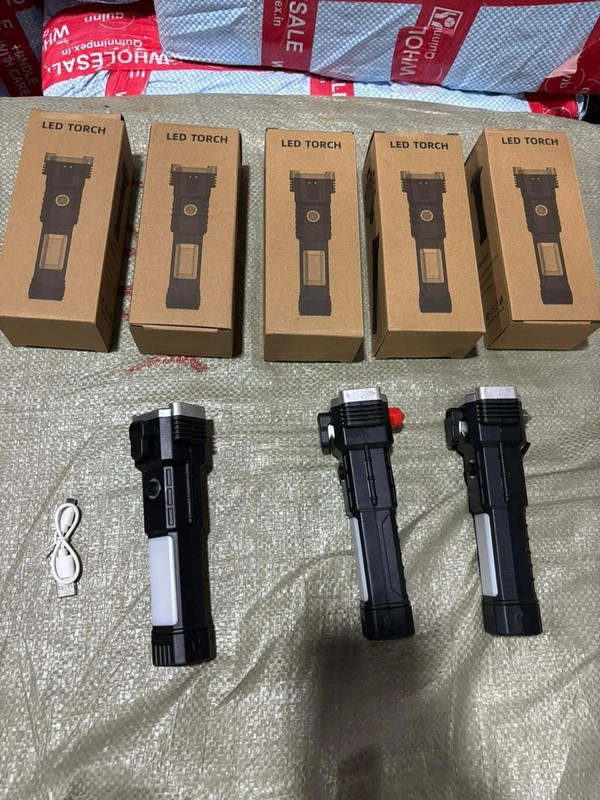 Rechargeable Hammer Torch Light – 6 in 1 LED 3W Torch Flashlight with Glass Breaker & Seat Belt Cutter, Long Distance Beam, Water Resistant, Portable Emergency Rechargeable Light for Home & Outdoor