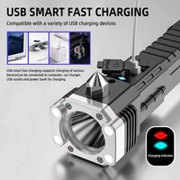 Rechargeable Hammer Torch Light – 6 in 1 LED 3W Torch Flashlight with Glass Breaker & Seat Belt Cutter, Long Distance Beam, Water Resistant, Portable Emergency Rechargeable Light for Home & Outdoor