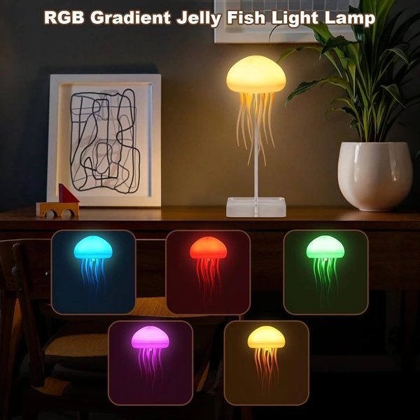  Plastic Night Light Jellyfish LED Lamp with Dancing Legs,RGB Gradient Bedside Lamp with Voice Control,Rechargeable Table Light with Touch Sensor for Kids Bedroom,Living Room