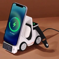 Charge Cruiser - 3-in-1 Wireless Charger with Clock | Wireless Magentic Charger for iPhone,Smart Phone,Smart Watch,Earpod & Digital Clock | Alarm Clock & Lamp | Compact Toy Car Design