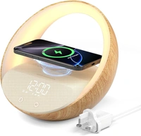 Alarm Clock with Wireless Charging, Speakers Bluetooth 5.3, 15W Wireless Charger Bedside Alarms Clocks, Sunrise Simulation Wake Up Night Light, 2400 mah Alarm Clock for Bedroom Iphone/Samsung