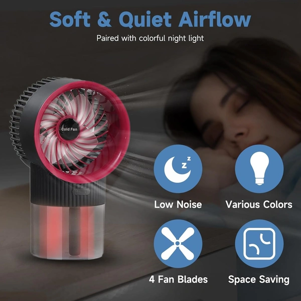 Portable Misting Fan - Rechargeable Battery Operated Fan, Camping Fan Beach Fan with 350mL Water Tank & Nightlight, 3-Speed Adjustable Cooling Mist Fan for Home, Office, Fishing Outdoor&Indoor Use
