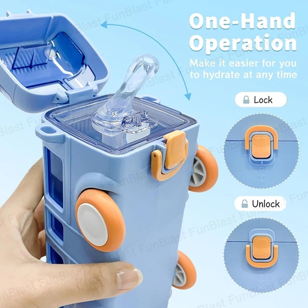 Bus Shaped Water Bottle With Moving Wheels, 480 Ml Leak-Proof Water Bottle For Kids, Water Bottle With Strap & Sipper For Kids, Sipper Water Bottle For Kids