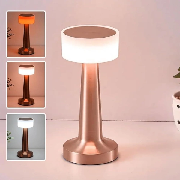 Dumbbell Shape Rechargeable RoseGold Metal LED Table Lamp with Touch Sensor, 3 Levels Brightness, Cozy Warm Lighting - Ideal Bedside Lamp or Night Light for Kids Nursery, Room Decor, Cafe Bar - Low Quality
