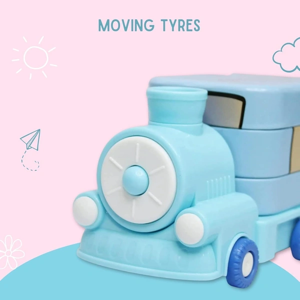 Bus Cartoon Printed Train Metal Pencil Box Geometry with Moving Tyres and Sharpener Compass Box Multiple Compartments Pencil Case for Kids School Stationery