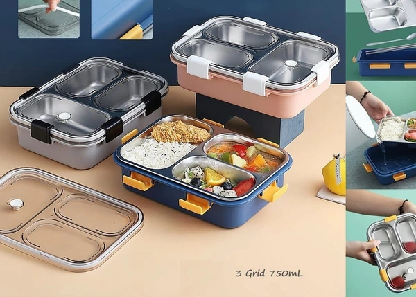 3 Compartment lunch box Stainless Steel 
