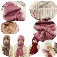 Women’s 2-in-1 Integrated Hat & Scarf, Windproof Winter Woolen Cap with Ear Protection, Cold-Resistant Fleece Lining, Soft & Comfortable for Winter Activities Multicolour