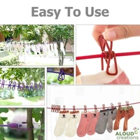 Clip Rope | Cloth Line Rope | Portable Drying Rope with 12 Clips and 2 Hooks | Drying Rope for Balcony-Garden-Terrace-Backyard-Travel-Camping | Multicolor [Pack of 1]