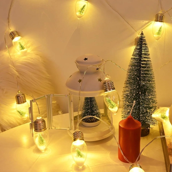  Christmas Tree Snow Globe String Lights, 10 LED Clear Bulbs Christmas Tree String Lights