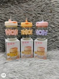 OHO HOHO Reusable Glass Coffee Mugs with Lid and Straw Pack of 1,Drinking Glasses  Drink Straw Sipper for Juice Smoothies Cocktail Mug (Multicolor)