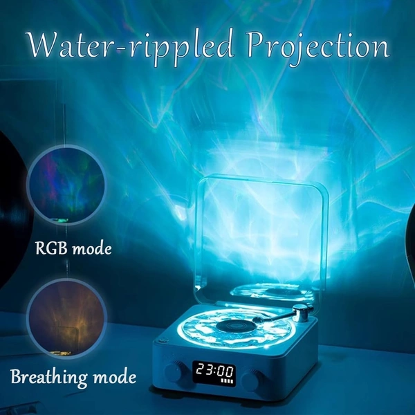 Retro-Style Wireless Waves Bluetooth Speaker, Aqua Vinyl Speaker, The Waves Vinyl Player with Ambience Light and Clock for Bedroom, Office, Party