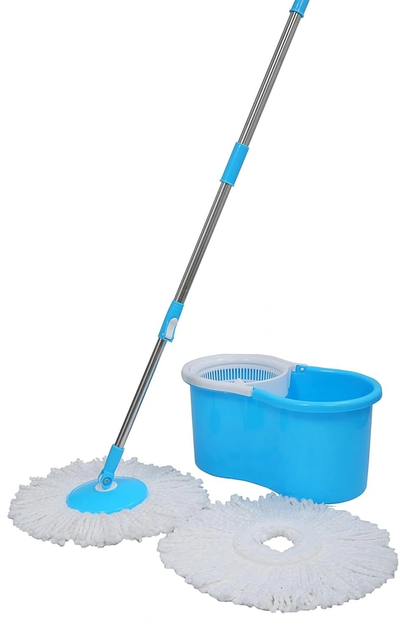 Plastic Mop Bucket  WITH BOX Quick Spin Mop with 2 Microfiber Wet Dry Mophead Floor Cleaning pocha Extendable Handle Removable Wringer 360° Floor Cleaner Mopping Set 