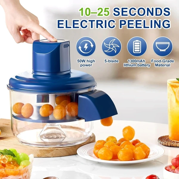 Electric Automatic Fruit & Vegetable Peeler - Rechargeable 50W 1300mAh High-Power Peeler for Potatoes, Garlic, Grapes, Tomatoes & More | 5-Blade Smart Kitchen Tool for Home, Shop & Restaurant Use