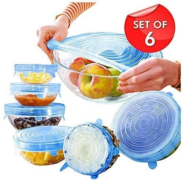 Silicone Stretch Lids, Multi Size Reusable Silicone Lids Food And Bowl Covers, Dishwasher And Freezer Safe (Color May Vary) (Pack Of 6 Pcs), 10x10x2 Cm