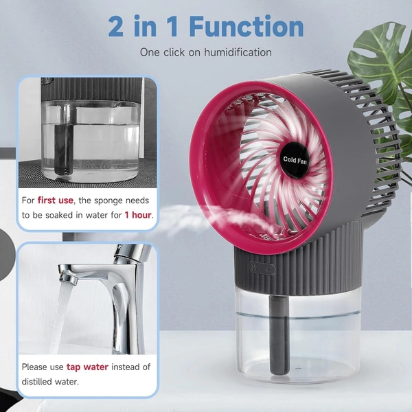 Portable Misting Fan - Rechargeable Battery Operated Fan, Camping Fan Beach Fan with 350mL Water Tank & Nightlight, 3-Speed Adjustable Cooling Mist Fan for Home, Office, Fishing Outdoor&Indoor Use