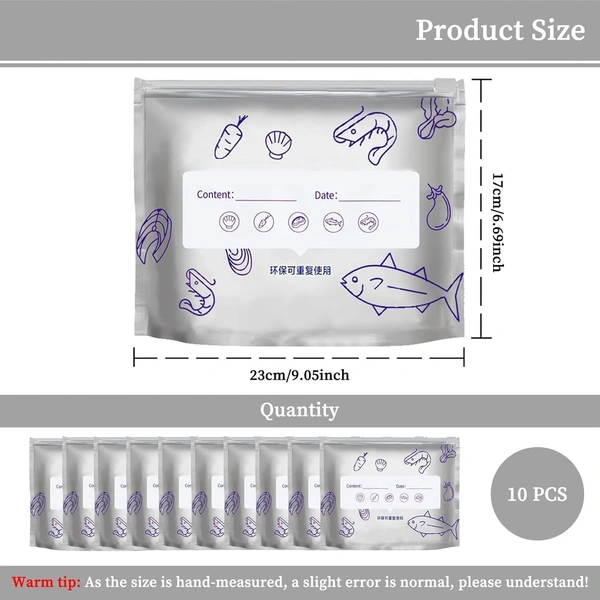 Pack of 10 Reusable Sealed Aluminum Foil Fresh-Keeping Bag,Frozen Meat for Long-Lasting Freshness, Suitable for Kitchen Vegetable, Fruit, Sandwich Refrigerated Bags