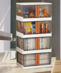 Folding Storage Boxes Set 50L Collapsible Storage Bins,Foldable Stackable Plastic Storage Boxes For Organizing with Double Doors & Secure Buckle for Home, Office, Bedroom 