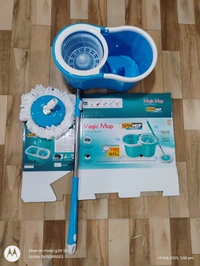Plastic Mop Bucket  WITH BOX Quick Spin Mop with 2 Microfiber Wet Dry Mophead Floor Cleaning pocha Extendable Handle Removable Wringer 360° Floor Cleaner Mopping Set 