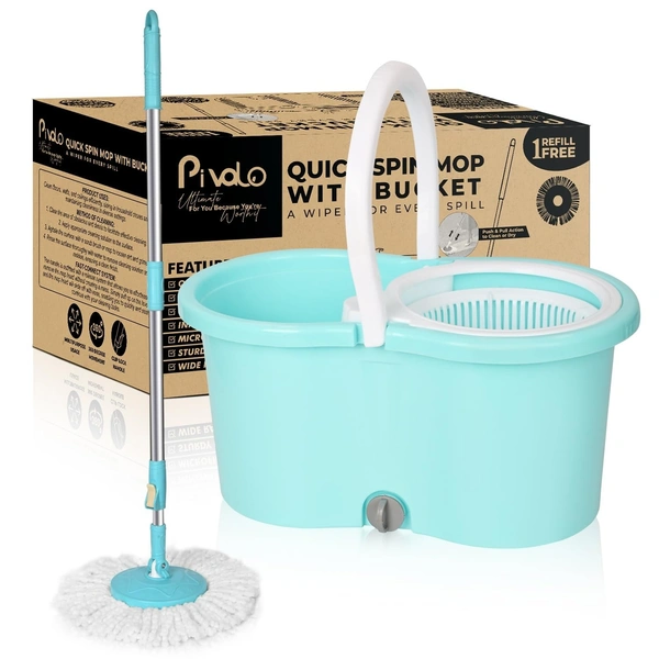 Plastic Mop Bucket  WITH BOX Quick Spin Mop with 2 Microfiber Wet Dry Mophead Floor Cleaning pocha Extendable Handle Removable Wringer 360° Floor Cleaner Mopping Set 