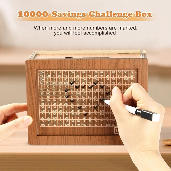 Money Saving Box for Kids & Adults, Coin Box, Savings Box, Piggy Bank, Smart Money Box, Wooden Coin Box, Money Saver, Piggy Bank with Numbers, Target 100000 Rupees Savings Box