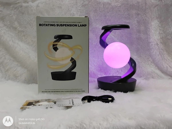 Suspended Rotating Light Ball Lamp with Mobile Phone Wireless Charging Function, Desktop Creative Levitating Night Light, Bedroom Bedside Atmosphere Light