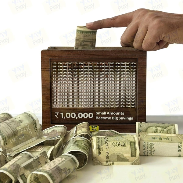 Money Saving Box for Kids & Adults, Coin Box, Savings Box, Piggy Bank, Smart Money Box, Wooden Coin Box, Money Saver, Piggy Bank with Numbers, Target 100000 Rupees Savings Box