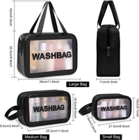 Wash Bag Pouch for Travel Kit Toiletry Bag Cosmetic Bag Make Up Box for Brushes, Accessories with Handle, Large Capacity Translucent Waterproof Travel Storage Mini Size - Set of 3