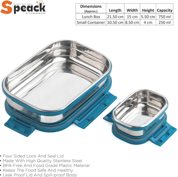 Stainless Steel Lunch Box | Tiffin Box for School & Work | Airtight Leak-Proof Lunch Box for Office | 1000 ml (Sea Green)