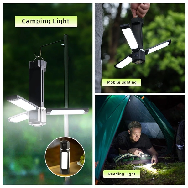 Camping Lantern 3000mAh USB Rechargeable Camping Lamp Foldable Hanging Camping Light with 5 Modes and Magnetic Top Portable Power Bank Camping Light for Camping Outdoor Emergency