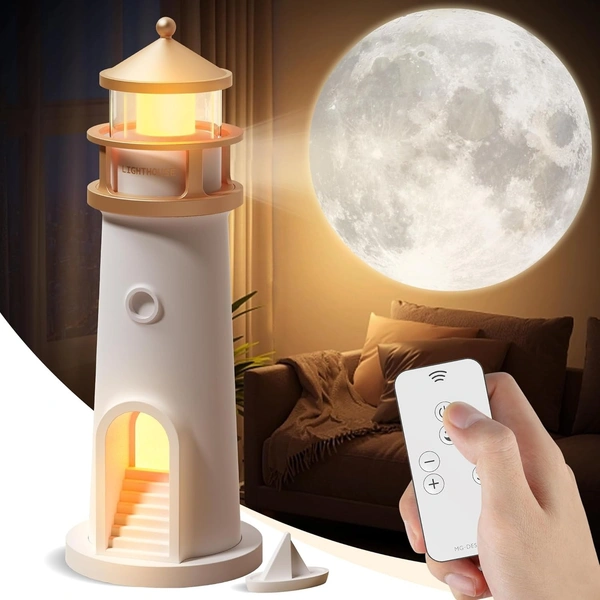 Moon Lamp Projector Night Light,Lighthouse Decor Light Night Light for Kids,Moon Light Galaxy Projector Rechargeable LED Aesthetic Table Lamp