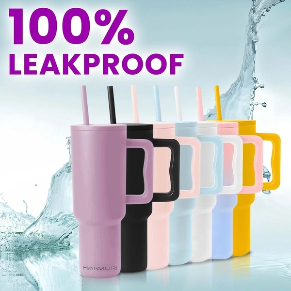 1.2L Stainless Steel Insulated Water Tumbler with Lid and Straw |12hr Hot & 8hr Cold| Fits Cup Holder| Leak Proof| Gym, Office,Home| Includes 2 Straw,1 Brush 