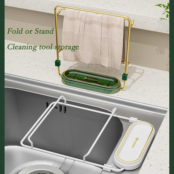 ( 50 PCS Mesh Bag ) Kitchen Sink Filter Rack Foldable Sink Strainer Residue Filter Screen Holder Stand Waste Garbage Net Shelf (Green+ 50pcs nets)
