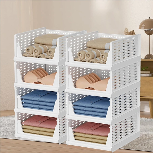 1 pc Stackable and Foldable Plastic Wardrobe Drawer Organizer for Clothes Storage for Cupboard and Almirah