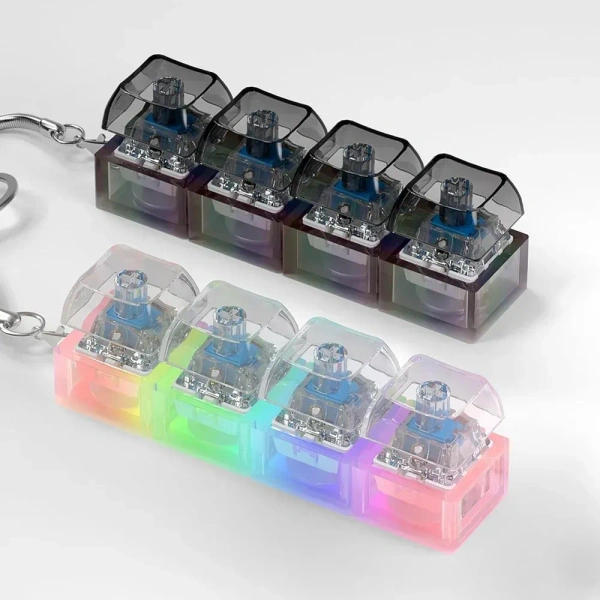 LED Keyboard Fidget Keychain, 4 in 1 Mechanical Click Switch Toy, Mini Keypad Keychain for Stress Relief,Focus, Portable Light Keychain Gadget for Office, Study,Travel (Pack of 1)