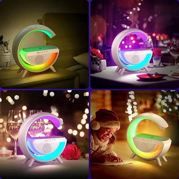  Multi-Function Bluetooth Speaker Lamp with Wireless Fast Charging, RGB Light with 8 Music Sync Modes, Dimmable Night Light Bedside Lamp for Android & iOS