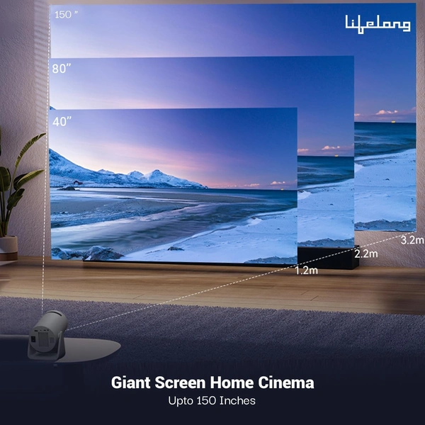 Smart Projector for Home, Native 720p with 4K Support, 4500 Lumens, Android 11, Apps (Netflix, Prime, YouTube) Freestyle Design with built-in stand, Speaker, WiFi, 100" Display