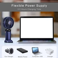  Portable Fan Mini Handheld Blue Fan with Digital Display Small USB Rechargeable Personal Pocket Fan with 5 Speeds Foldable Desk Fan with Lanyard and Base for Home Travel，170007