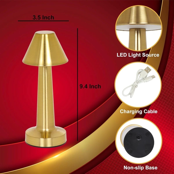 Touch Table Lamp, Metal Golden Finish, Bedroom Side Desk Light