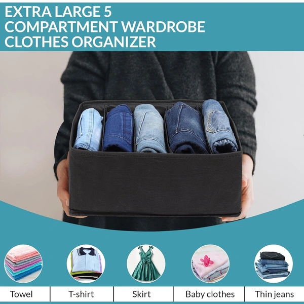 BAGS Clothes Drawer Organizer For Jeans,Wardrobe Clothes Organizer For Folded Clothes,Clothes Storage Organizer For Jeans,Sweater,Dresses,T-Shirts - BLACK