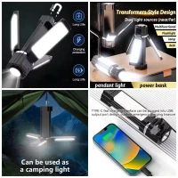 Camping Lantern 3000mAh USB Rechargeable Camping Lamp Foldable Hanging Camping Light with 5 Modes and Magnetic Top Portable Power Bank Camping Light for Camping Outdoor Emergency