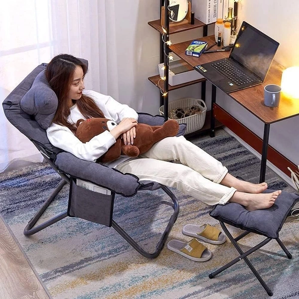 Modern Lazy Chair with Ottoman, Folding Lounge Reclining Sofa Chair with Armrest Comfy Lounge Chair Leisure Chair with Side Pocket for Bedroom