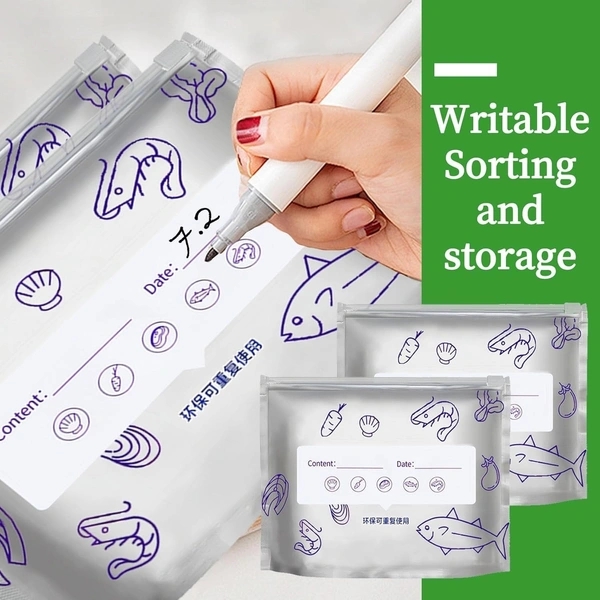 Pack of 10 Reusable Sealed Aluminum Foil Fresh-Keeping Bag,Frozen Meat for Long-Lasting Freshness, Suitable for Kitchen Vegetable, Fruit, Sandwich Refrigerated Bags