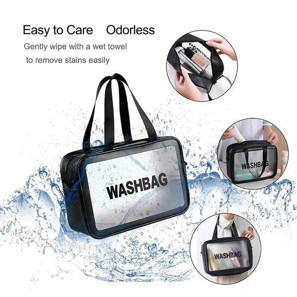 Wash Bag Pouch for Travel Kit Toiletry Bag Cosmetic Bag Make Up Box for Brushes, Accessories with Handle, Large Capacity Translucent Waterproof Travel Storage Mini Size - LARGE