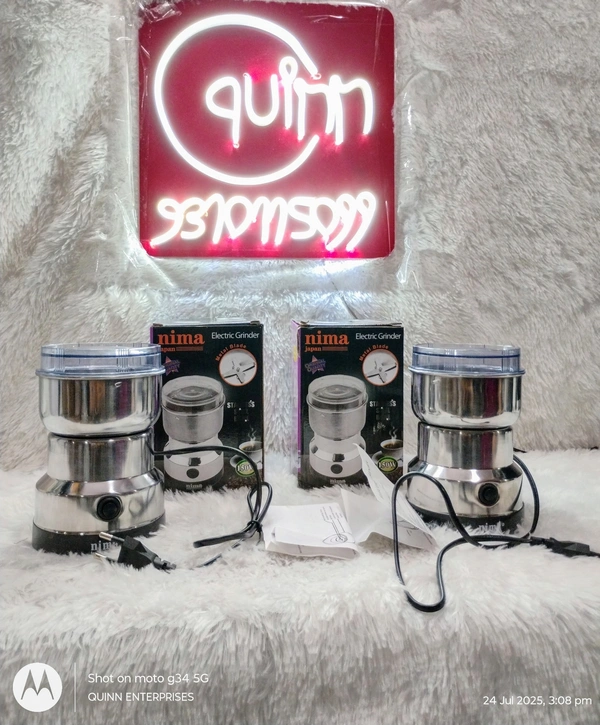 Nima Stainless Steel Multifunctional Electric Grinder & Coffee Maker - Mini Spice, Coffee, And Masala Grinder For Beans, Nuts, And Grains - Household Mixer Grinder (Silver)