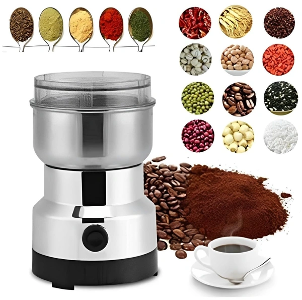 Nima Stainless Steel Multifunctional Electric Grinder & Coffee Maker - Mini Spice, Coffee, And Masala Grinder For Beans, Nuts, And Grains - Household Mixer Grinder (Silver)