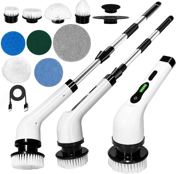 Electric Spin Scrubber,Cleaning Brush Scrubber for Home, 400RPM/Mins-9 Replaceable Brush Heads-90Mins Work Time,Adjustable Size
