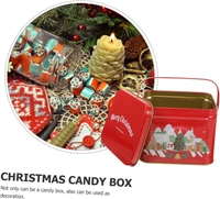 Christmas Metal Cookie Tins Xmas Square Candy Tinplate Container Holiday Treat Favor Box with Lid and Handle for Chocolate Christmas Wrapping Party Favor