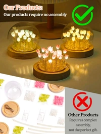 (Assembled) Fire Turtle Tulip Night Light LED Decorations Lamp, No Assembly Required, Glass Artificial Tulips Bedroom Flower Table Lamp,Birthday Mothers Day Gifts for Girlfriend Mom Women Her Wife Sister Girls